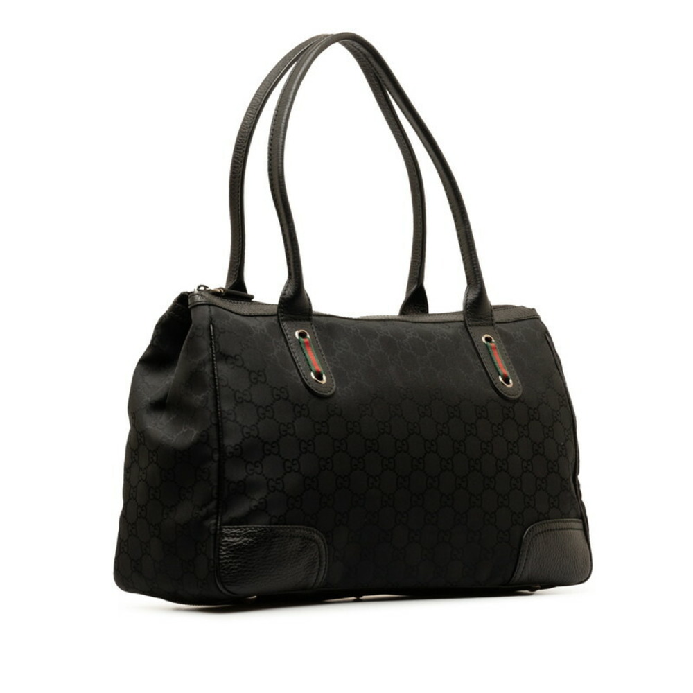 Gucci Sherry GG Handbag Black Leather Line Tote Bag